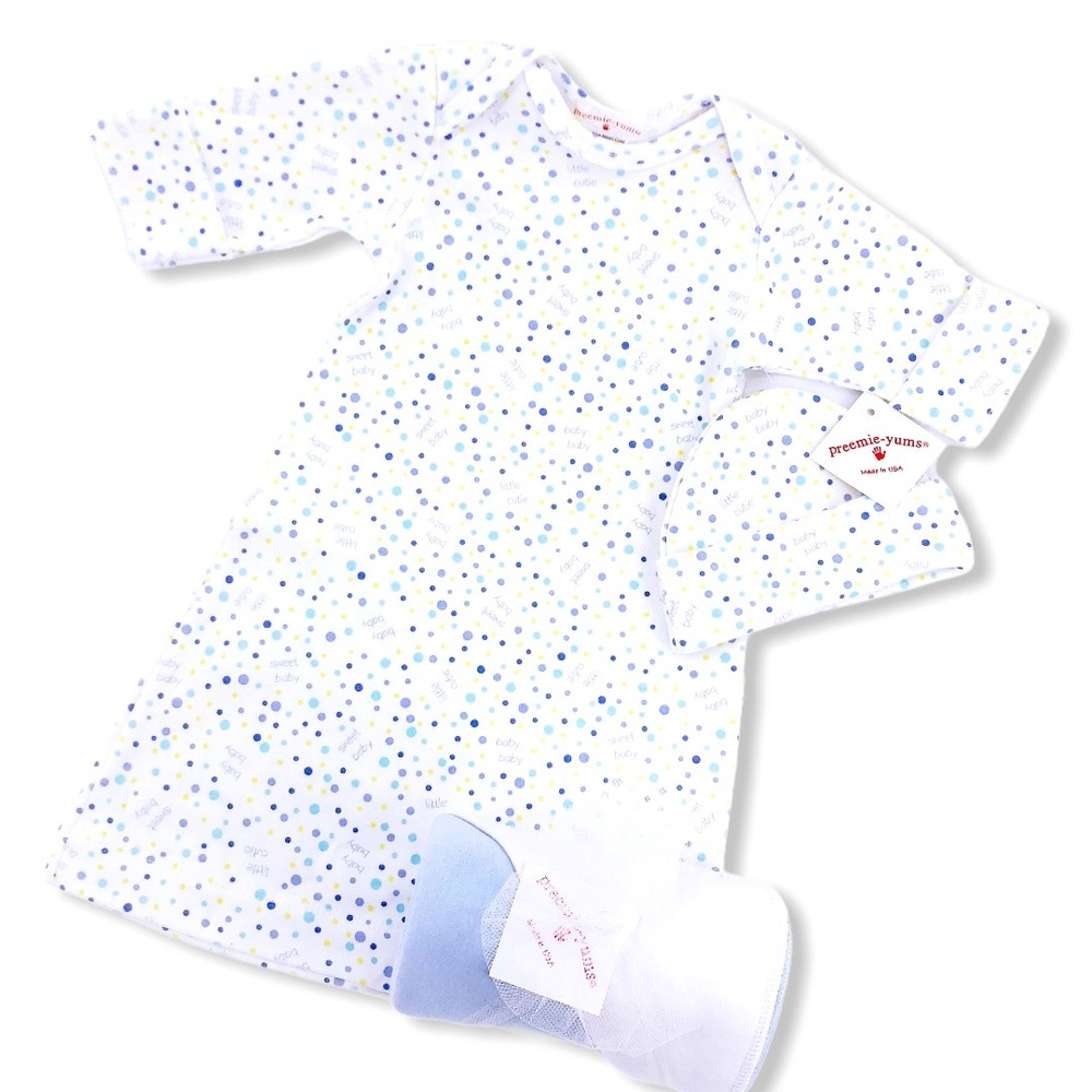 NWT 4 to 6 LBS Preemie 3 piece Set Gown Hat Blanket Polka Dot by Preemie-Yums